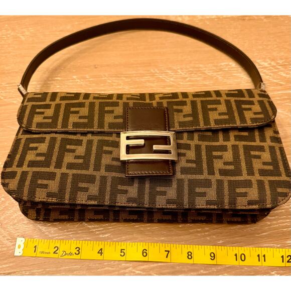 Fendi FF Tobacco Zucca Baguette Shoulder Bag Canvas Leather SHW Authentic CoA - Picture 7 of 16